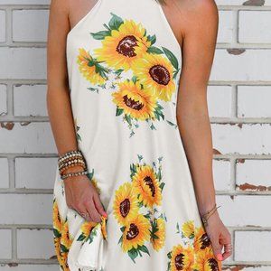 SUNFLOWER HALTER CASUAL MINI DRESS